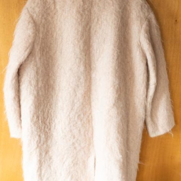 H&M Wool Alpaca Mohair Poly Blend Fuzzy Baby Pink Pocketed Teddy Coat women 10 - Picture 7 of 15